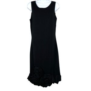 Etcetera 100% Wool Midi Dress Womens M Black Knit Sleeveless Floral Ruffle Hem